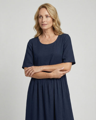 Freizeitkleid Damen Midikleid Leinenoptik