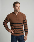 Herren Strickpullover mit modernem Halbreißverschluss und gestreiftem Design R&B
