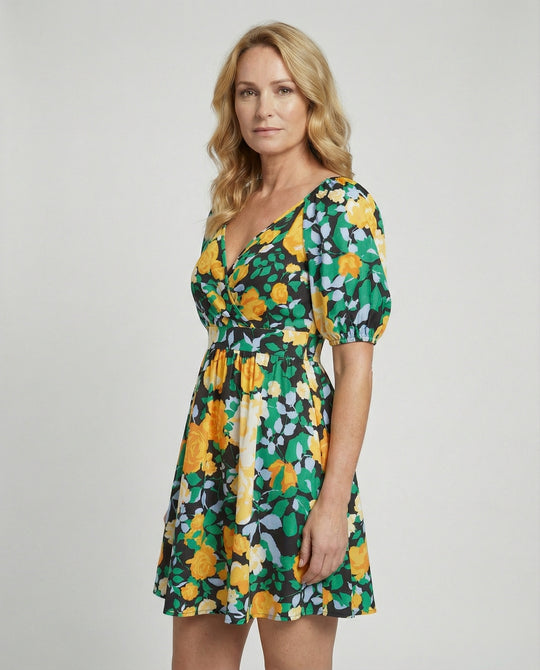 Damen Minikleid floral Wickeloptik