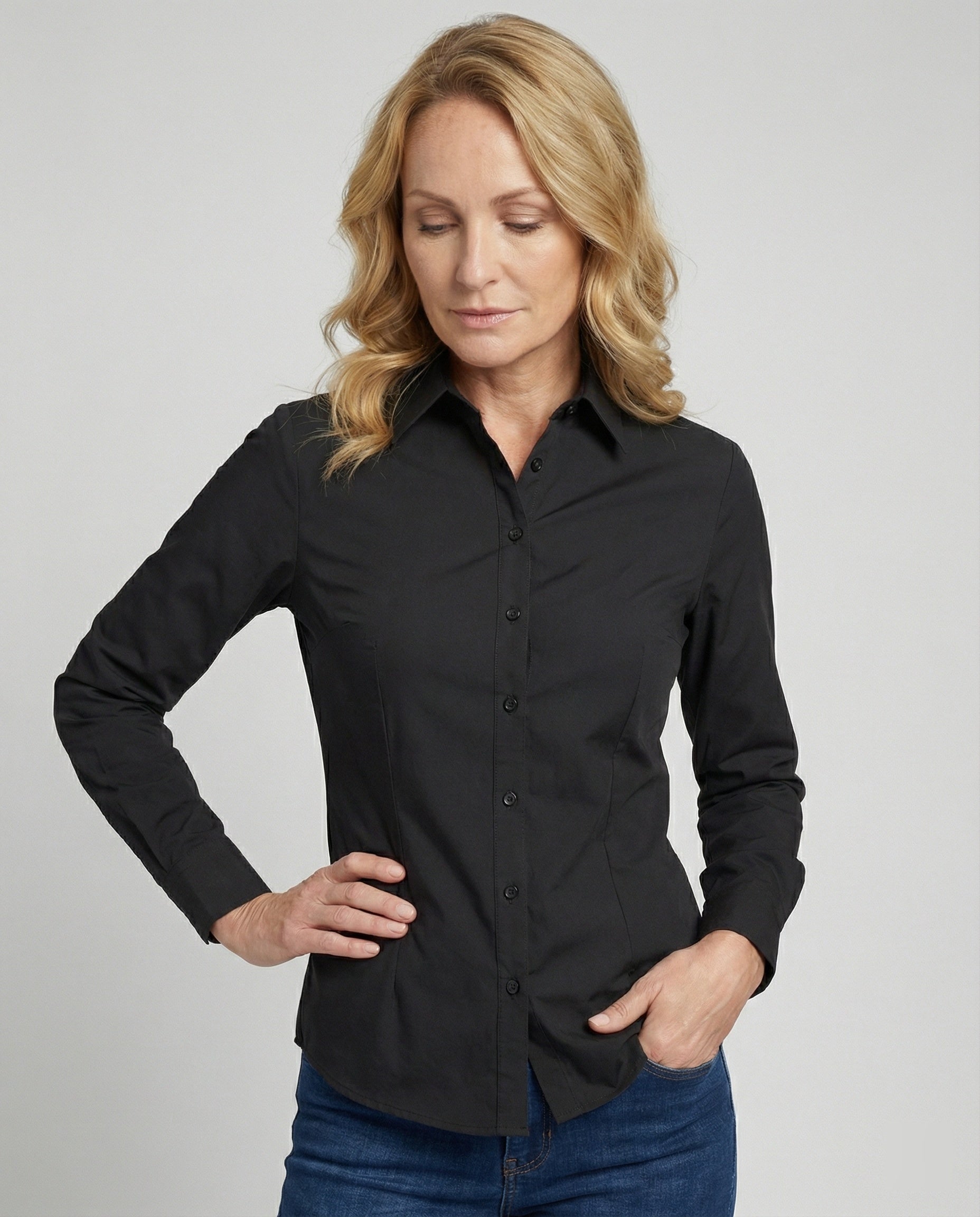 Taillierte Hemdbluse Damen mit Kentkragen
