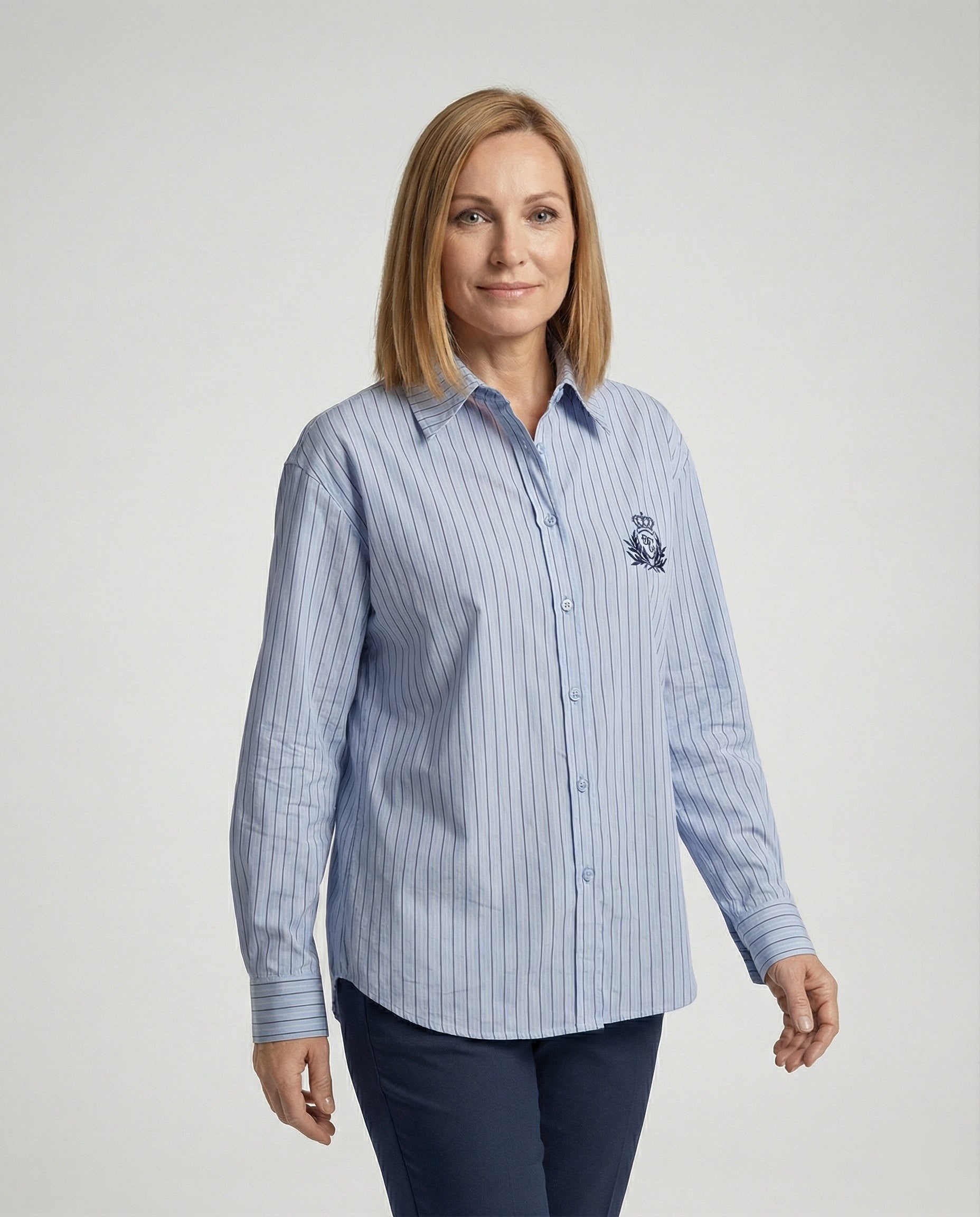 Damen Bluse mit Streifen und klassischem Kragen