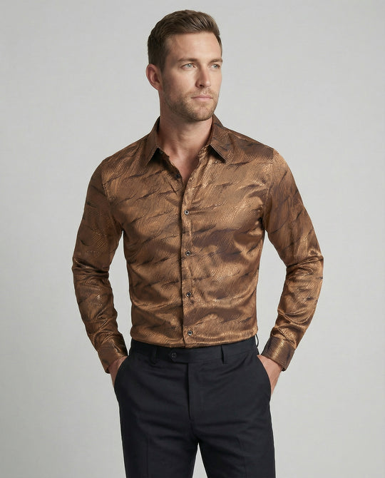Herren Elegantes Langarmhemd mit modernem Wellenmuster und glänzender Oberfläche R&B