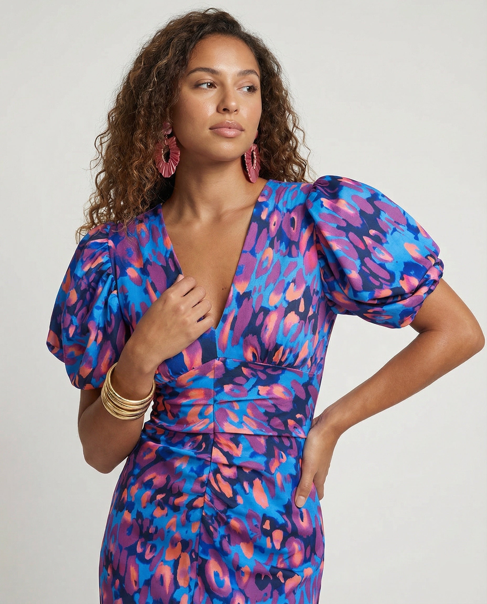 Damen Abendkleid mit voluminösen Puffärmeln R&B