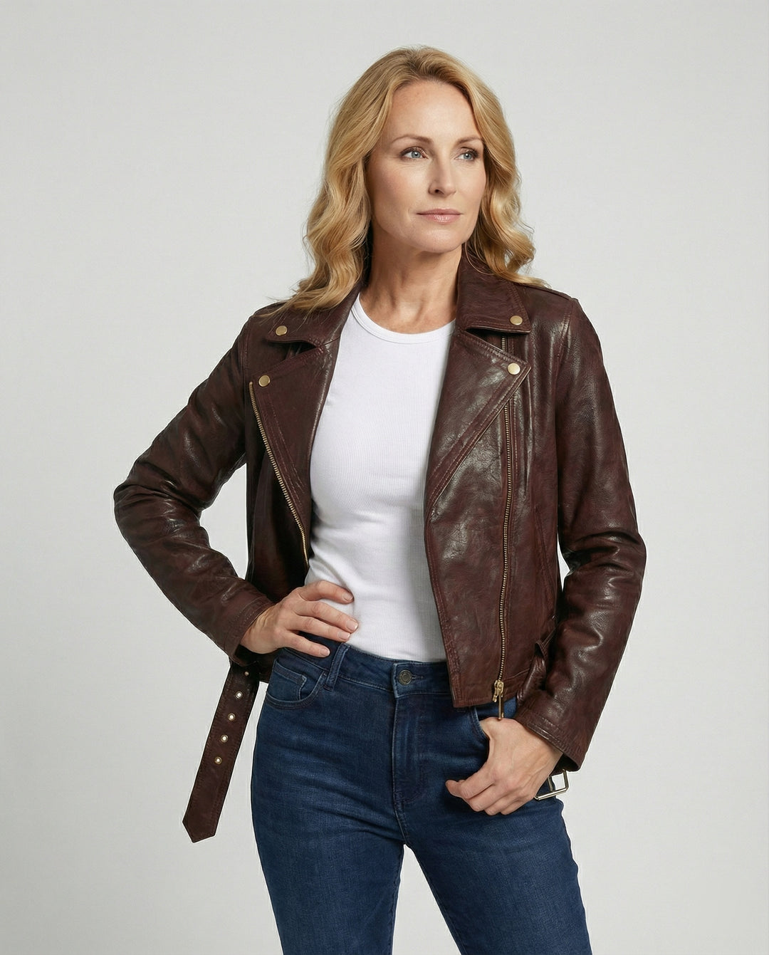 Damen Lederjacke Schwarz tailliert