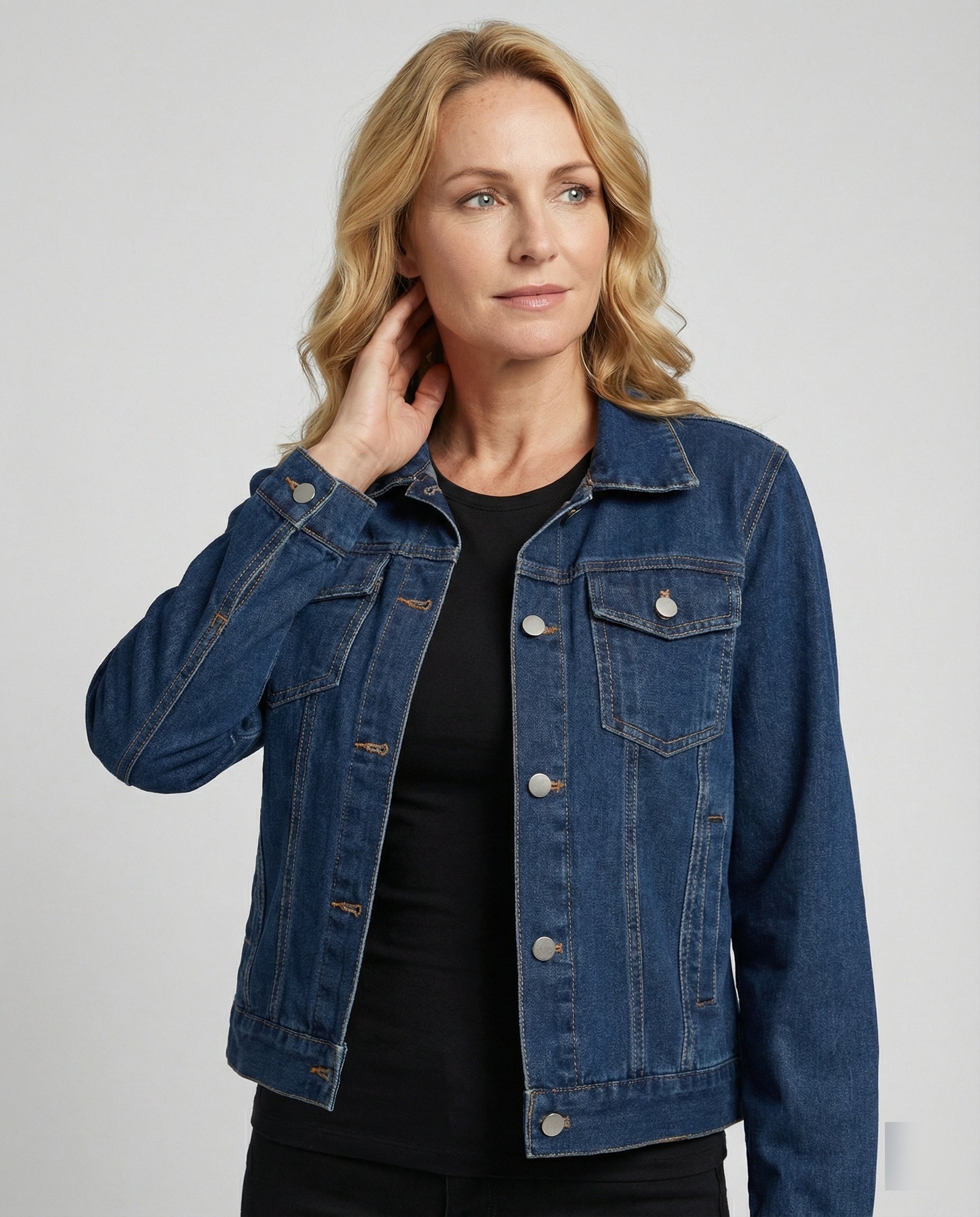Damen Jeansjacke Damen kurz mit Taschen