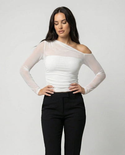 Damen Elegantes asymmetrisches Oberteil mit schulterfreiem Design und Raffung R&B