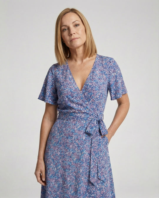 Damen Blumenkleid Midi mit Gürtel