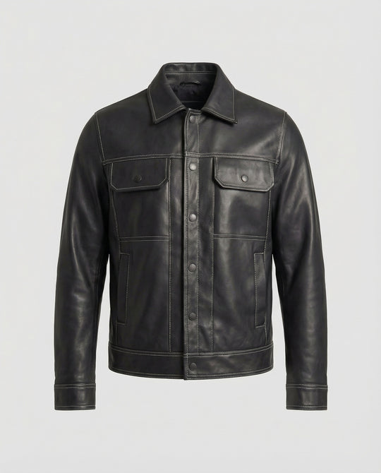 Herren Overshirt Jacke Lederoptik