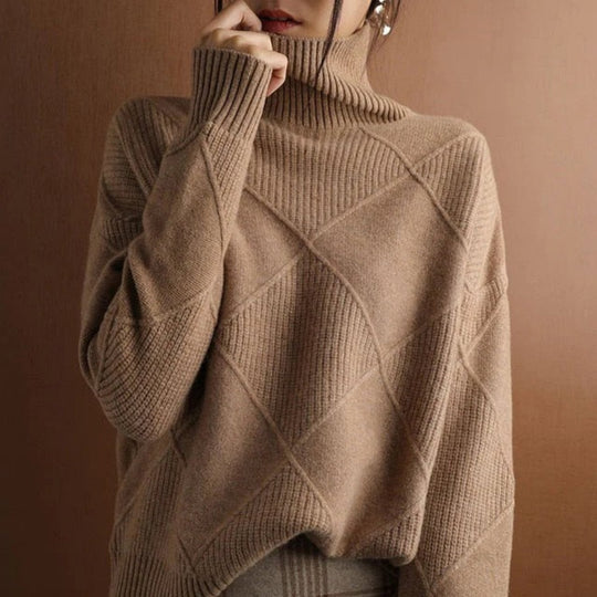 R&B | Damen Baumwoll Rollkragenpullover, Klassisch & Warm