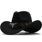 R&B | Western-Stil Filzhut mit Stier-Schnallenband