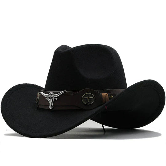 R&B - Western-Stil Filzhut mit Stier-Schnallenband