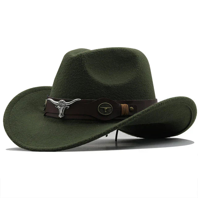 R&B - Western-Stil Filzhut mit Stier-Schnallenband