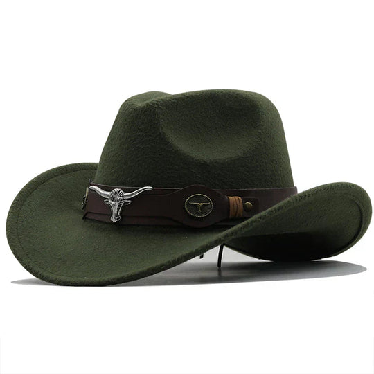 R&B - Western-Stil Filzhut mit Stier-Schnallenband