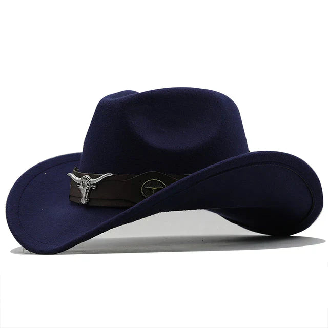 R&B - Western-Stil Filzhut mit Stier-Schnallenband
