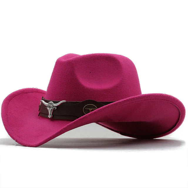 R&B - Western-Stil Filzhut mit Stier-Schnallenband