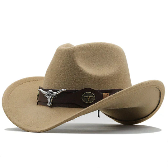 R&B - Western-Stil Filzhut mit Stier-Schnallenband
