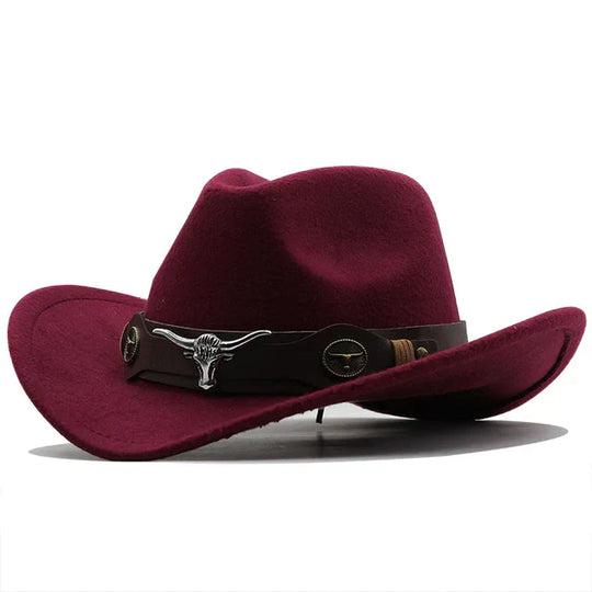 R&B - Western-Stil Filzhut mit Stier-Schnallenband