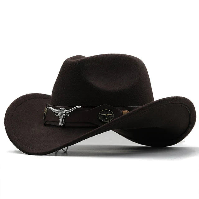R&B - Western-Stil Filzhut mit Stier-Schnallenband