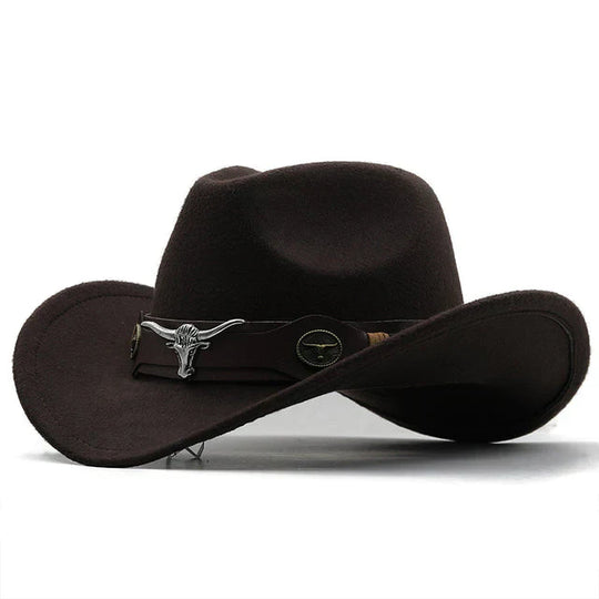 R&B - Western-Stil Filzhut mit Stier-Schnallenband