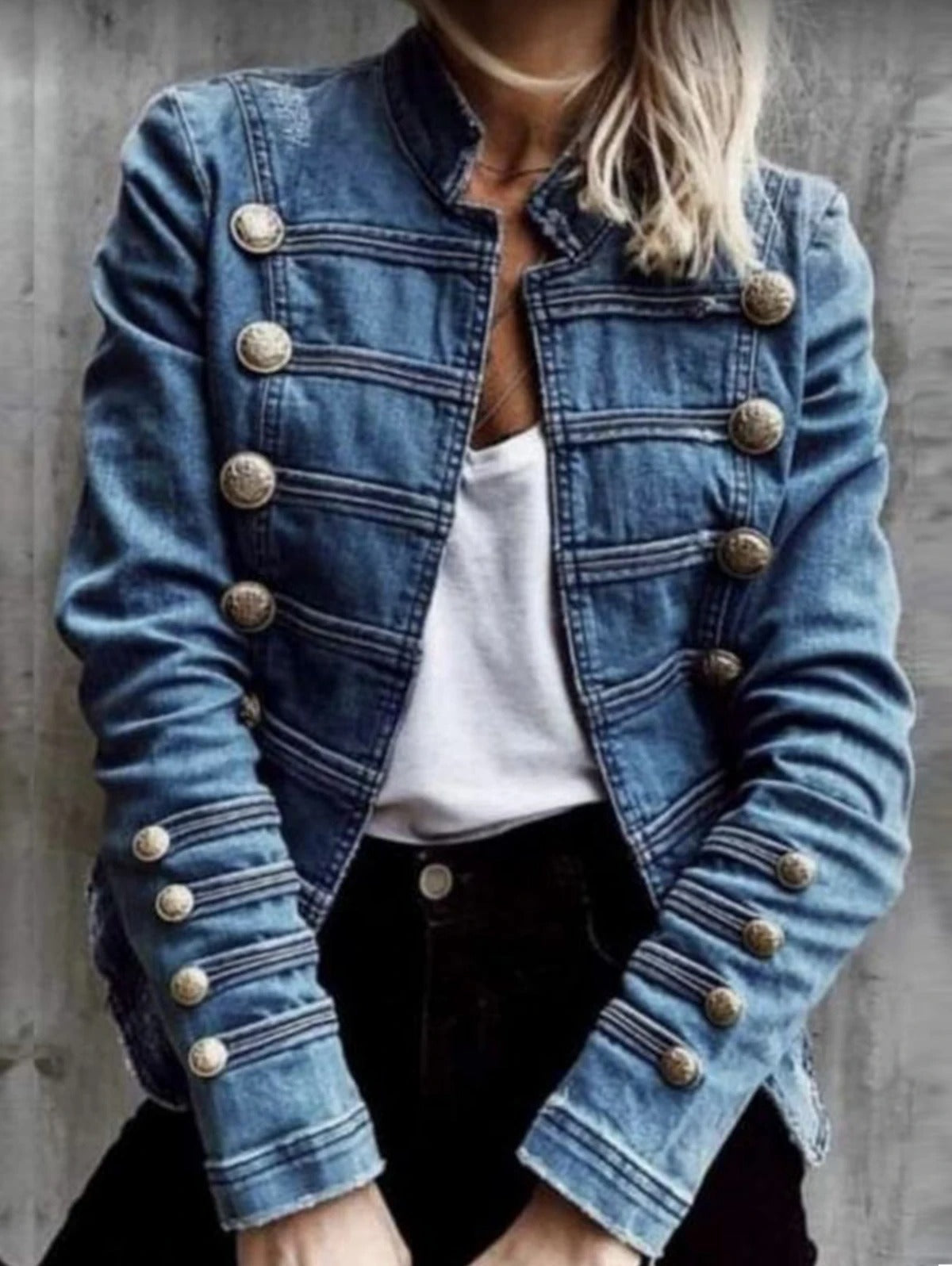 R&B | Doppelreihige Weinlese Denimjacke