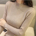 R&B | Jumper - Damen Herbst Hoher Kragen Rippstrickpullover