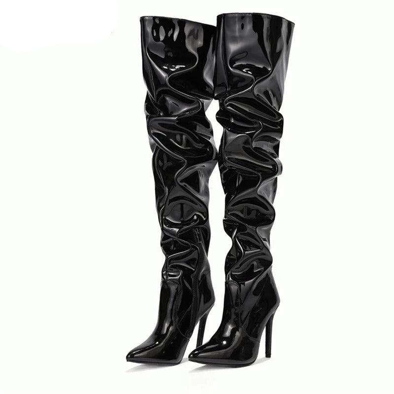 Frauen Über-den-Knie Stiefel Leder Stil R&B
