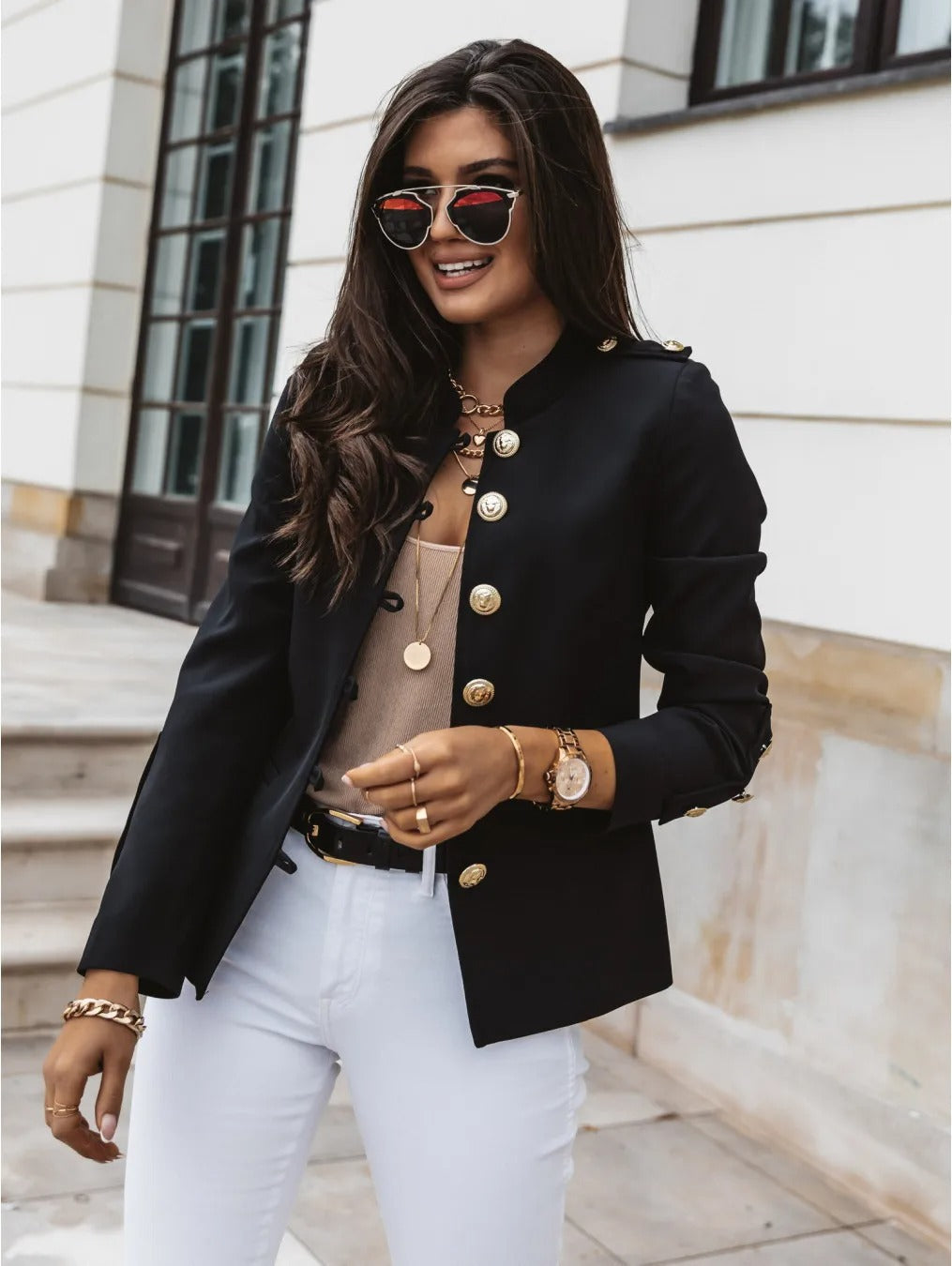 R&B | Eleganter O Ausschnitt Blazerjacke mit Langen Ärmeln