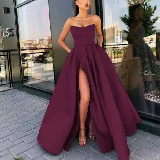 R&B | Elegante Lange Abendkleider Ohne Träger Mit Hohem Schlitz