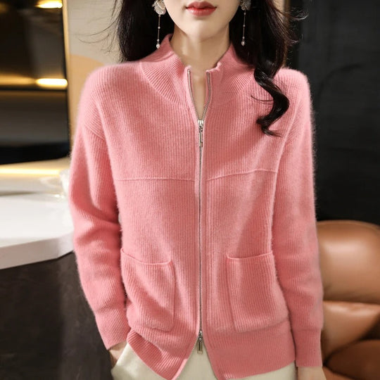 R&B | Strickjacke Aus Wolle Mit Reißverschluss Und Stehkragen