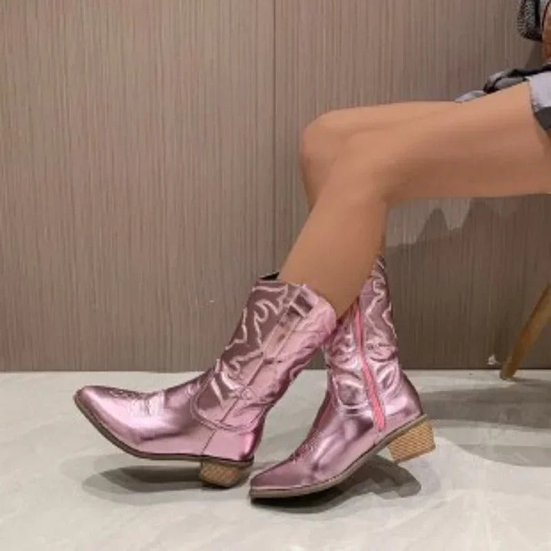Damen Farbige Retro Cowboy Stiefel R&B