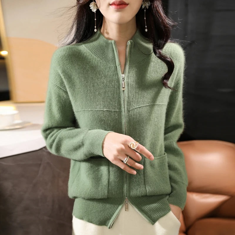 R&B | Strickjacke Aus Wolle Mit Reißverschluss Und Stehkragen