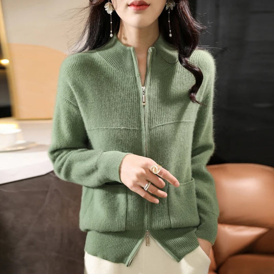 R&B | Strickjacke Aus Wolle Mit Reißverschluss Und Stehkragen