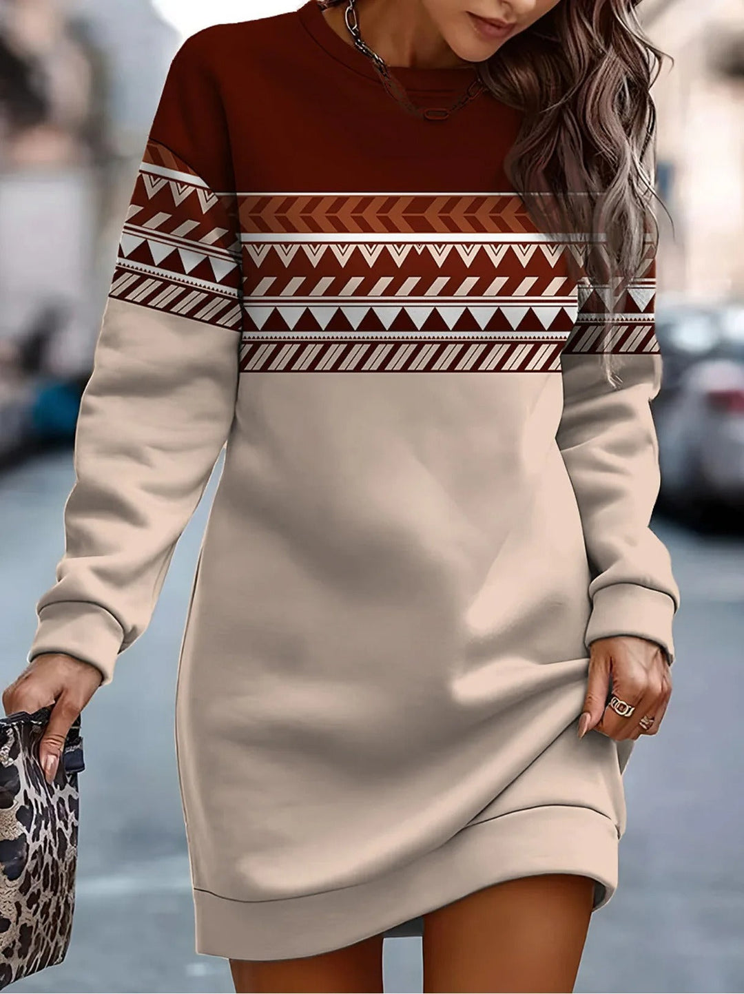R&B | Wintermode Druck O Hals Kleid