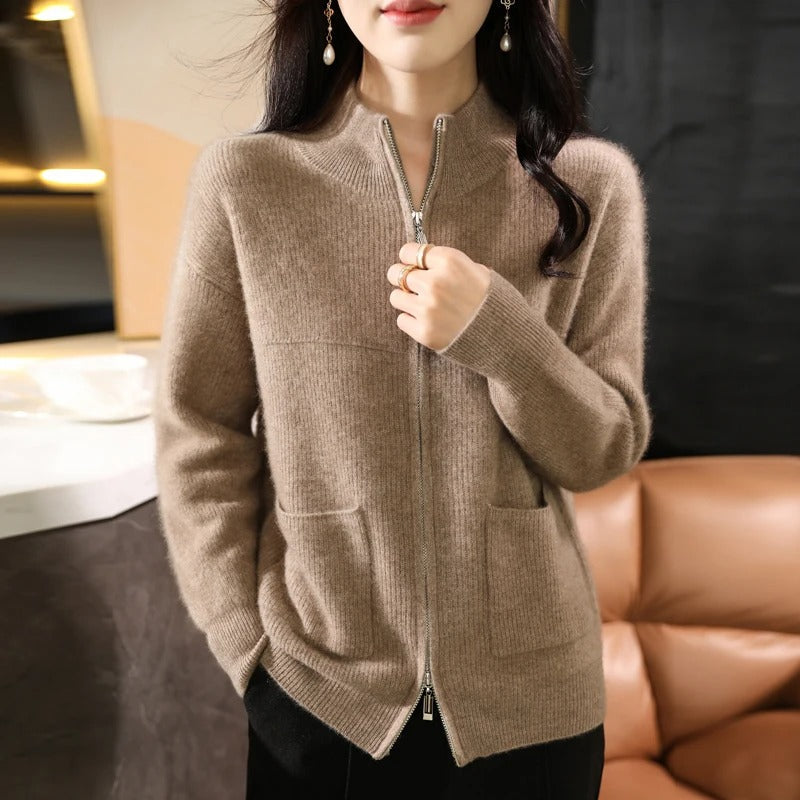 R&B | Strickjacke Aus Wolle Mit Reißverschluss Und Stehkragen