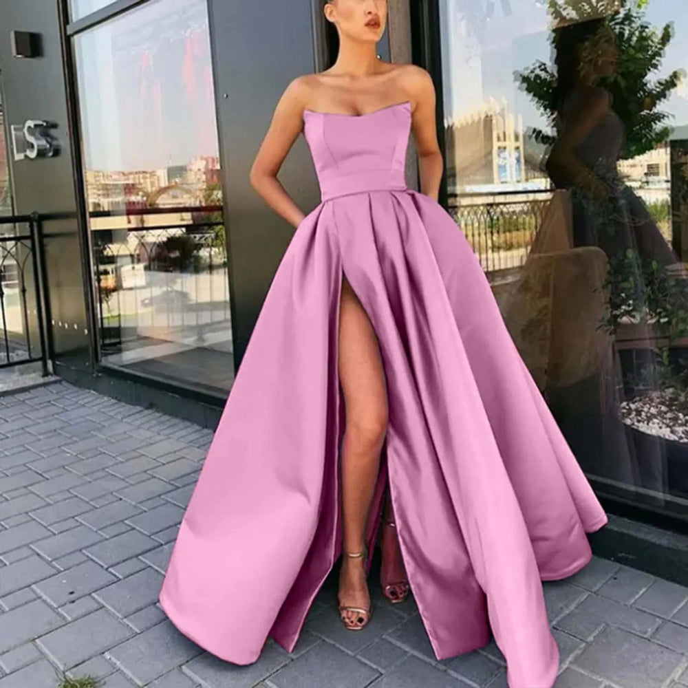 R&B | Elegante Lange Abendkleider Ohne Träger Mit Hohem Schlitz