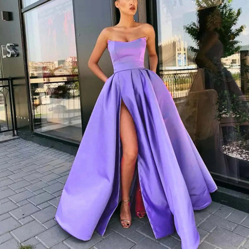 R&B | Elegante Lange Abendkleider Ohne Träger Mit Hohem Schlitz