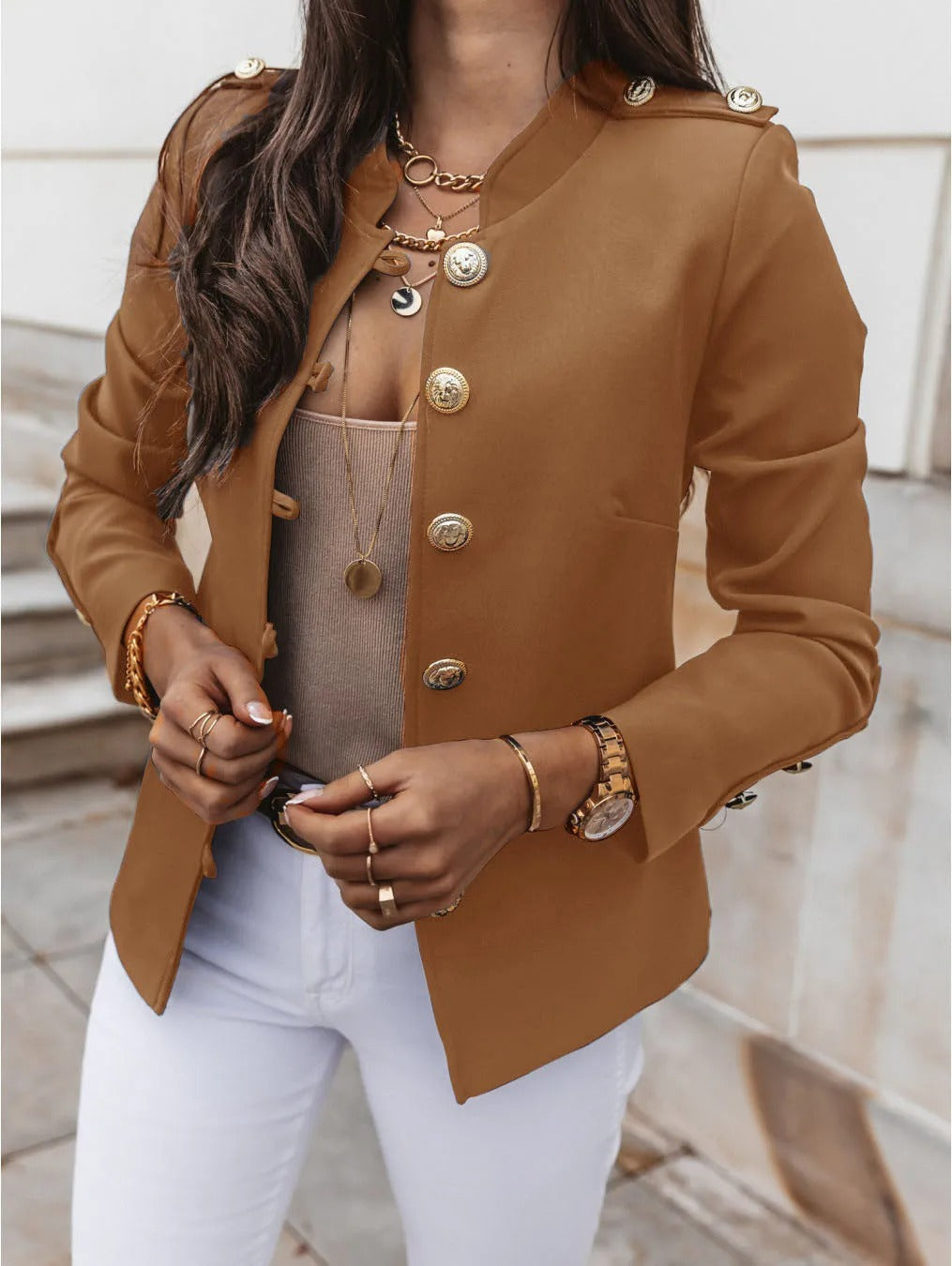 R&B | Eleganter O Ausschnitt Blazerjacke mit Langen Ärmeln