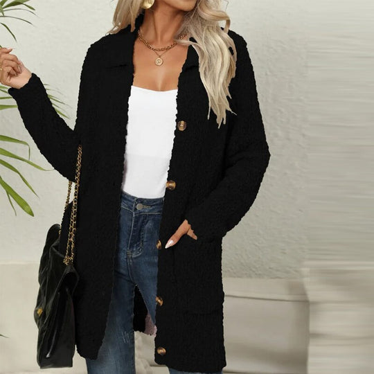 R&B | Lange Teddyjacke mit Knopfverschluss Fleece Weich und Warm