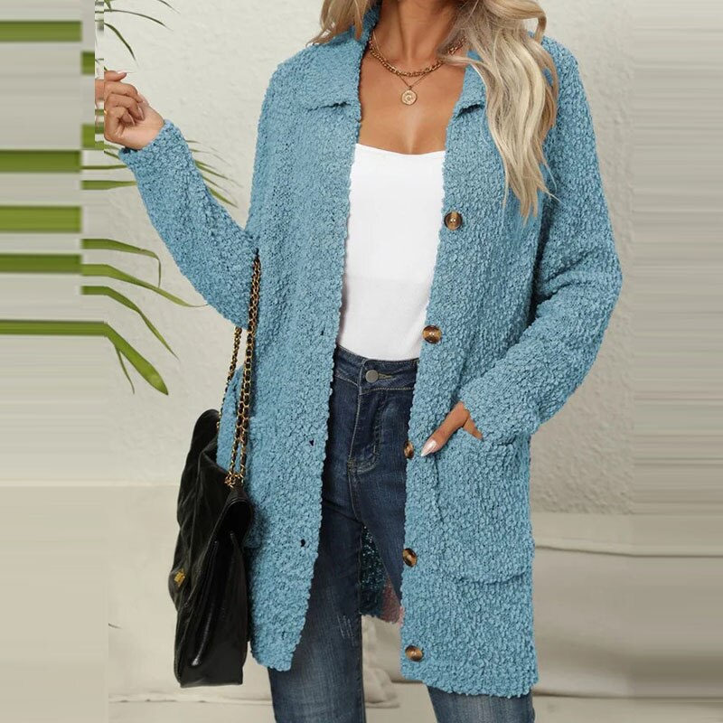 R&B | Langes Strickgilet Aus Weichem Fleece-Stoff mit Taschen für Frauen