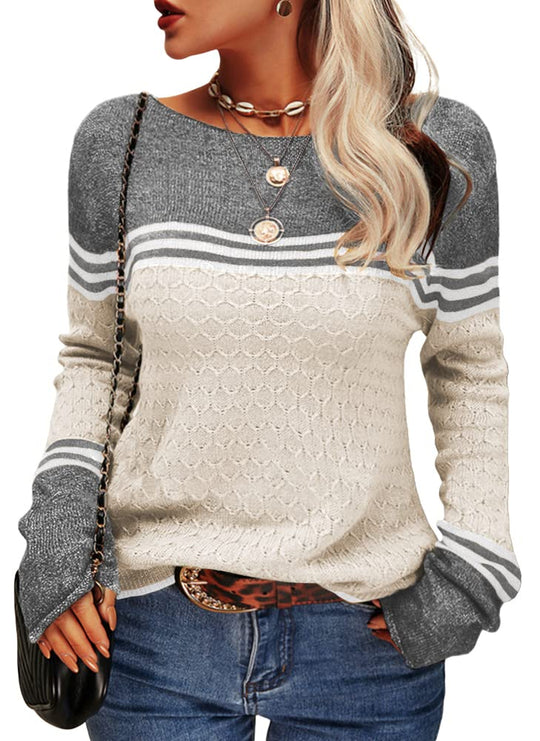 R&B | Damen Zwei-Farben Farbblock Pullover