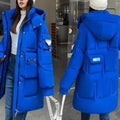 R&B | Winterparka - isolierte lange blaue Jacke mit praktischen Taschen