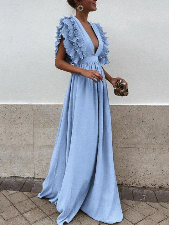 R&B | Elegantes Kleid mit V-Ausschnitt und Rüschensäumen