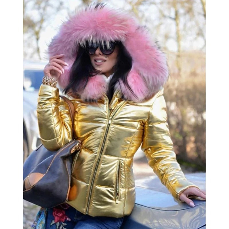 R&B | Damen Winterjacke mit Kapuze und Kunstfellfutter