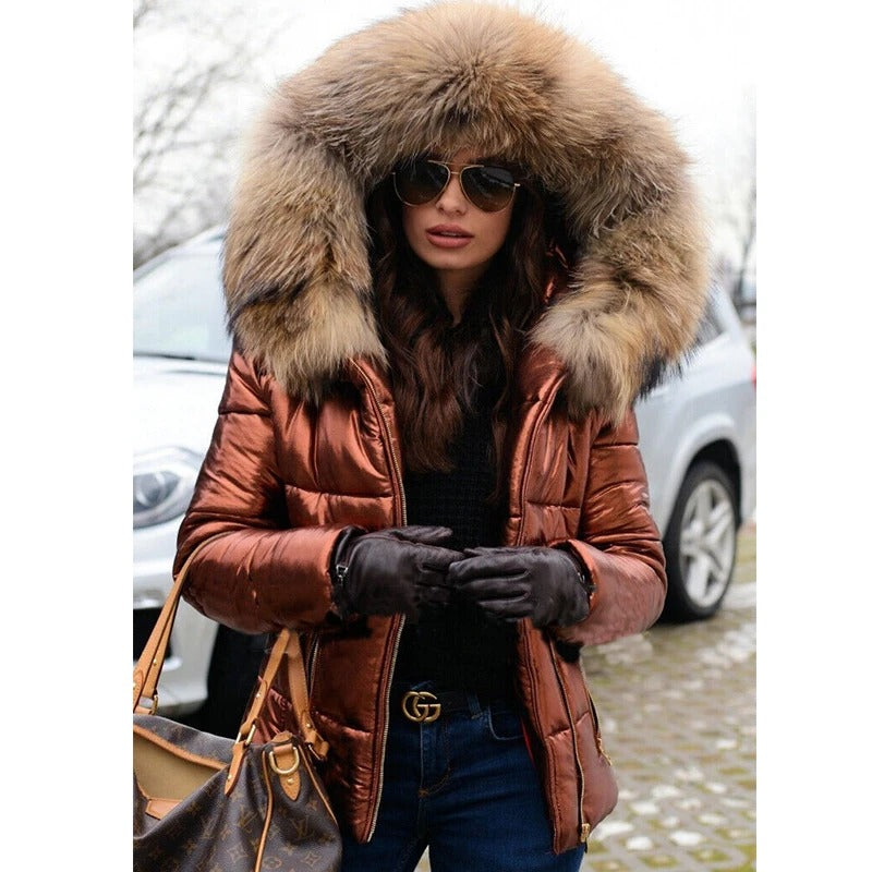 R&B | Damen Winterjacke mit Kapuze und Kunstfellfutter