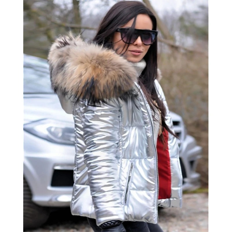 R&B | Damen Winterjacke mit Kapuze und Kunstfellfutter