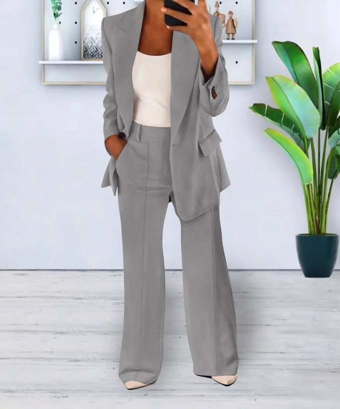 Blazer und Weite Bein Hose Zweiteiliges Set