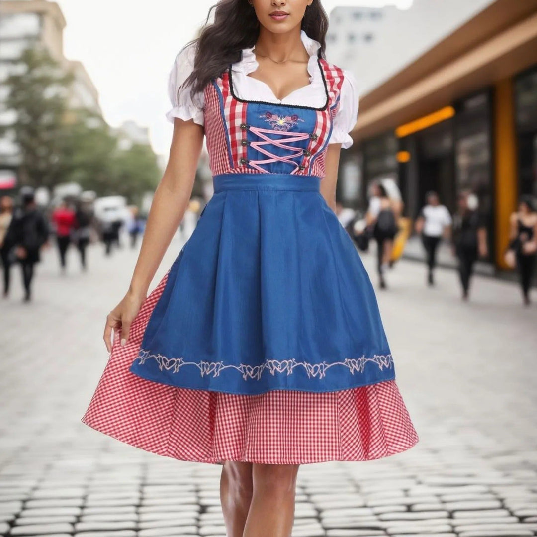 R&B | Oktoberfest Dirndl mit kariertem Muster und kurzen Ärmeln
