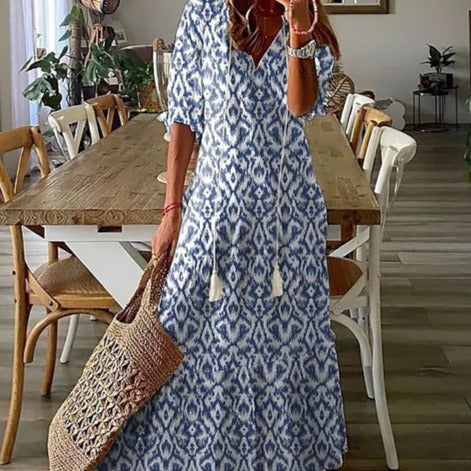 R&B | Maxikleid mit Halben Ärmeln und V-Ausschnitt mit Blumenmuster