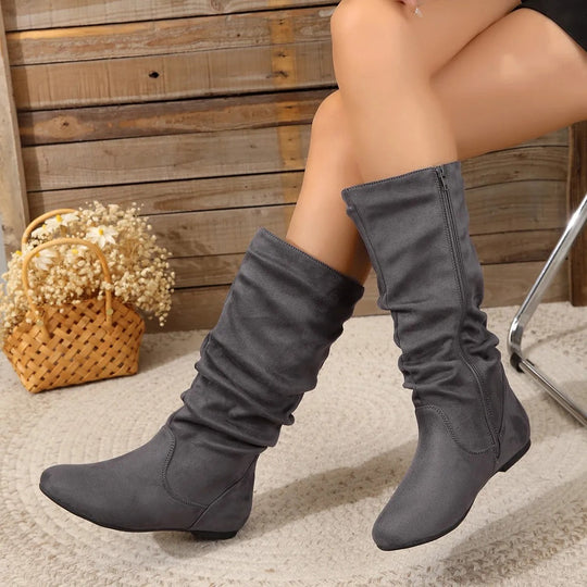 R&B | Wildleder Stiefeletten Bis Zur Wade mit Seitlichem Reißverschluss