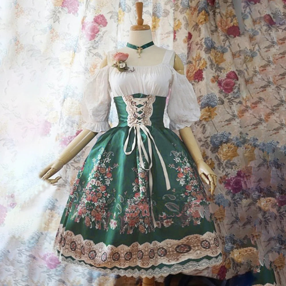 R&B | Blumen Dirndl mit Schürze und Blumendekoration für Oktoberfest